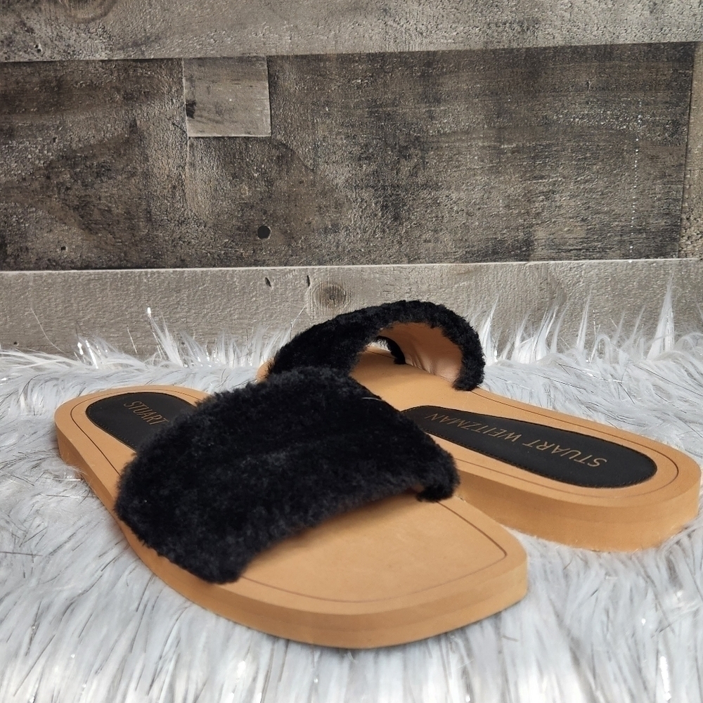 NWOB Stuart Weitzman Cammy Shearling-Strap Slide Sandals | 8.0